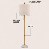 Elyzo 63.5" Coastal Bohemian Scallop Shade Rattan/Metal LED Floor Lamp with Pull Chain