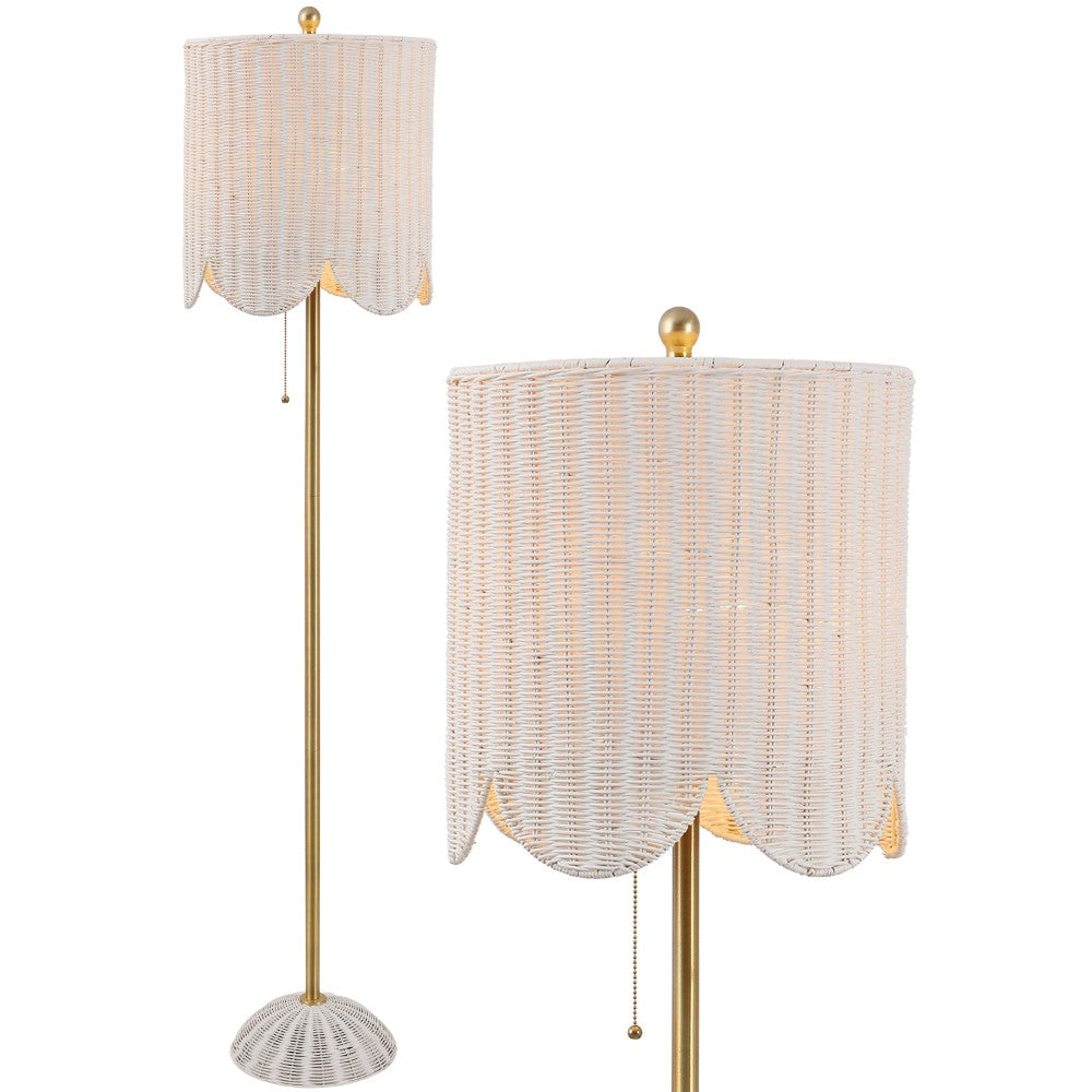 Elyzo 63.5" Coastal Bohemian Scallop Shade Rattan/Metal LED Floor Lamp with Pull Chain