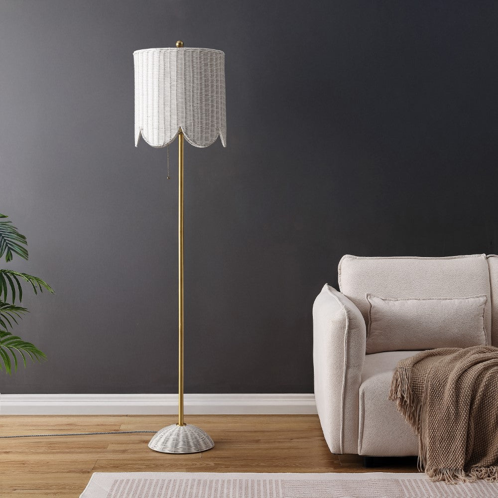 Elyzo 63.5" Coastal Bohemian Scallop Shade Rattan/Metal LED Floor Lamp with Pull Chain