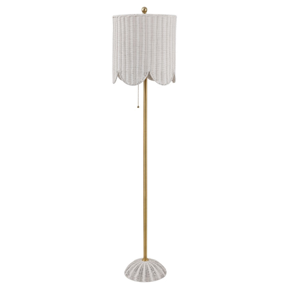 Elyzo 63.5" Coastal Bohemian Scallop Shade Rattan/Metal LED Floor Lamp with Pull Chain