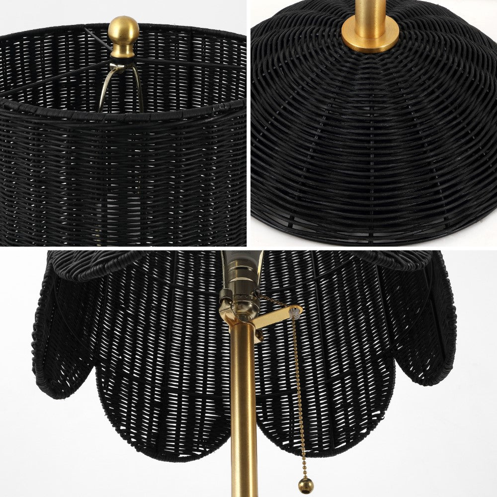 Elyzo 63.5" Coastal Bohemian Scallop Shade Rattan/Metal LED Floor Lamp with Pull Chain