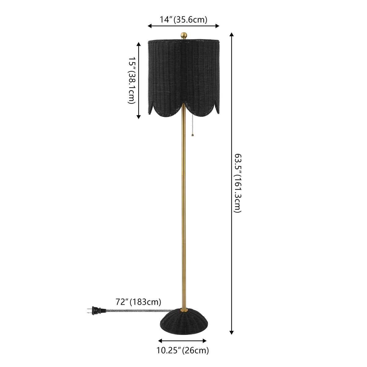 Elyzo 63.5" Coastal Bohemian Scallop Shade Rattan/Metal LED Floor Lamp with Pull Chain