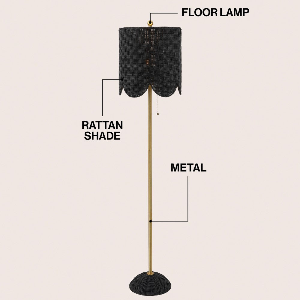 Elyzo 63.5" Coastal Bohemian Scallop Shade Rattan/Metal LED Floor Lamp with Pull Chain