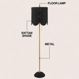 Elyzo 63.5" Coastal Bohemian Scallop Shade Rattan/Metal LED Floor Lamp with Pull Chain