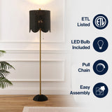 Elyzo 63.5" Coastal Bohemian Scallop Shade Rattan/Metal LED Floor Lamp with Pull Chain