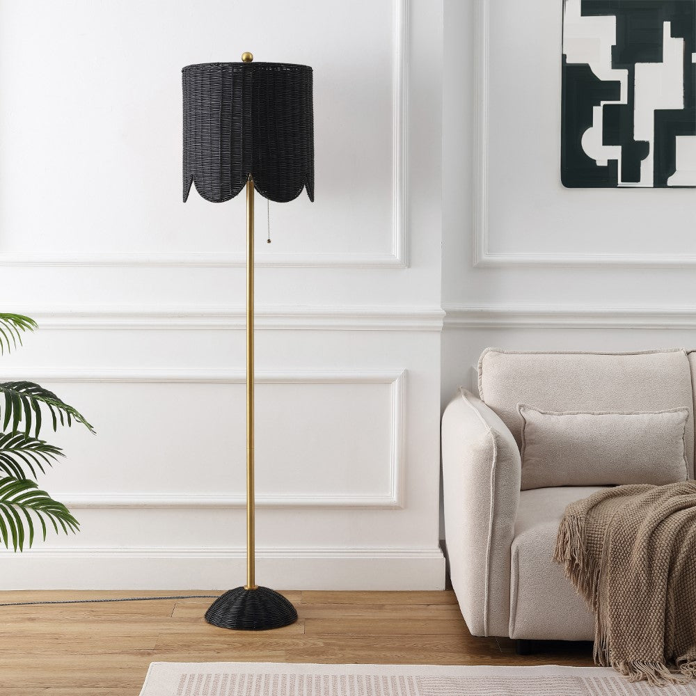Elyzo 63.5" Coastal Bohemian Scallop Shade Rattan/Metal LED Floor Lamp with Pull Chain