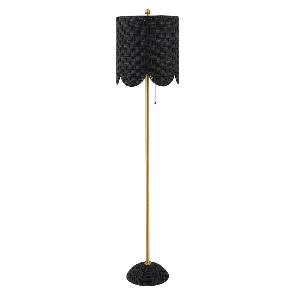 Elyzo 63.5" Coastal Bohemian Scallop Shade Rattan/Metal LED Floor Lamp with Pull Chain
