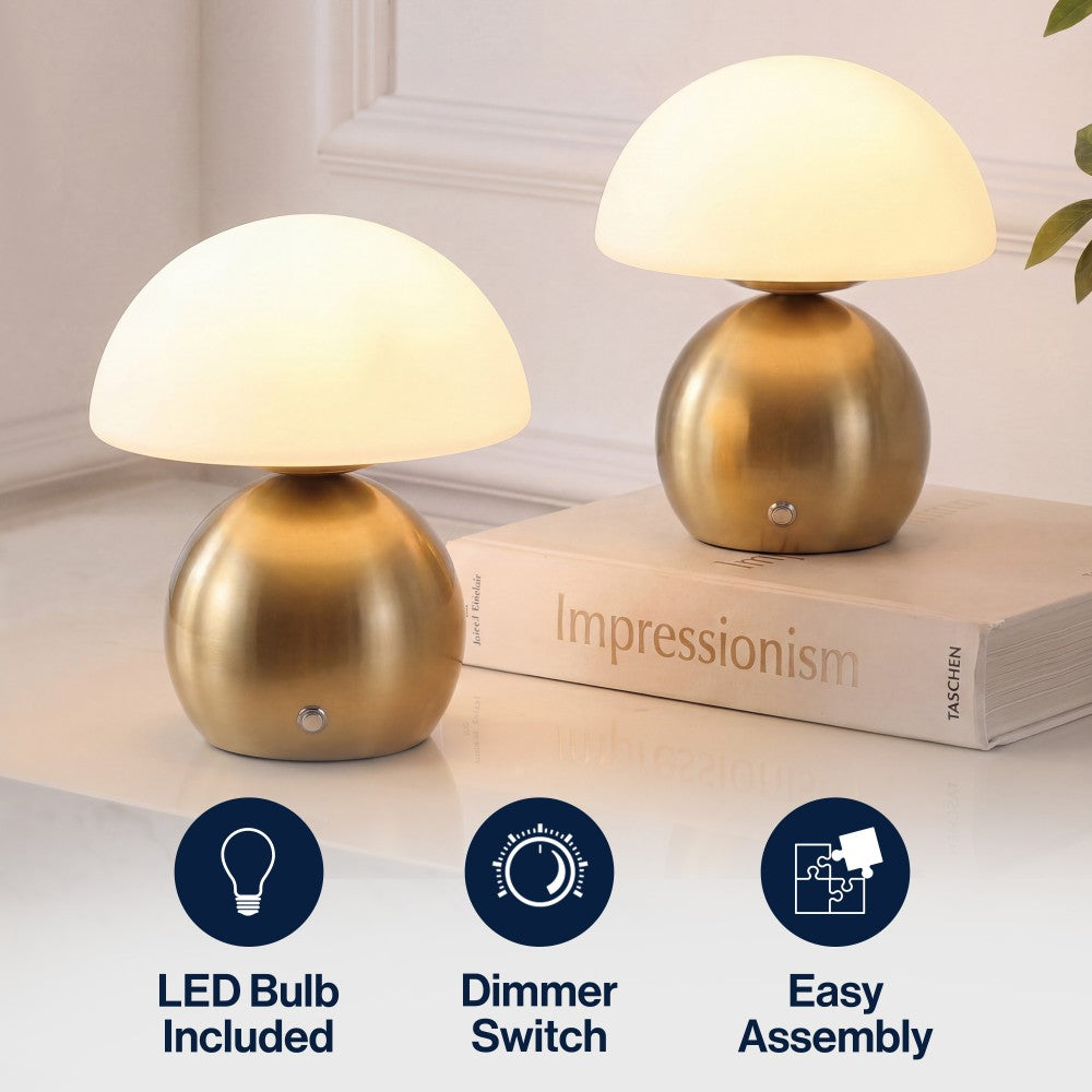 Arbor 7.3 in. Modern Minimalist Metal and Glass Rechargeable Integrated Touch Sensor Dimmable LED Table Lamp
