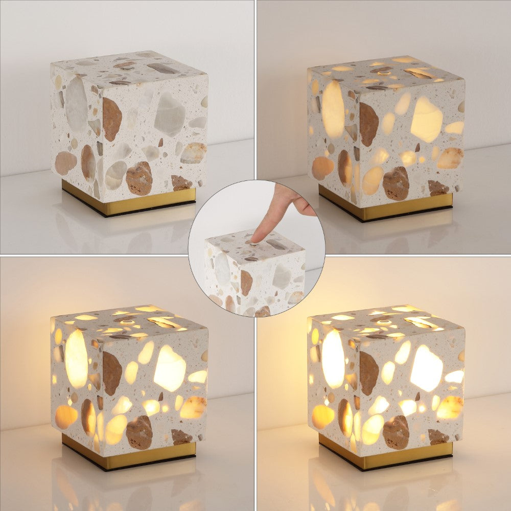 Nico 4.63" Modern Glam Terrazzo Rechargeable/Cordless Dimmable Integrated LED Mini Table Lamp with Touch Sensor Set 2