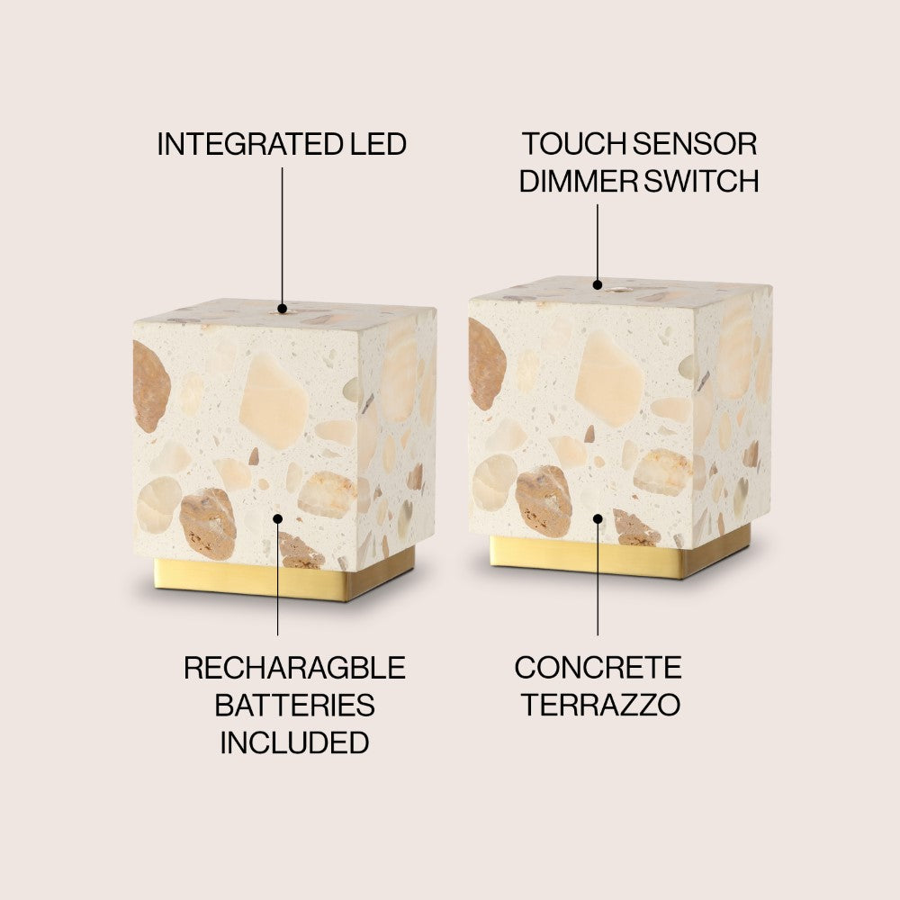 Nico 4.63" Modern Glam Terrazzo Rechargeable/Cordless Dimmable Integrated LED Mini Table Lamp with Touch Sensor Set 2
