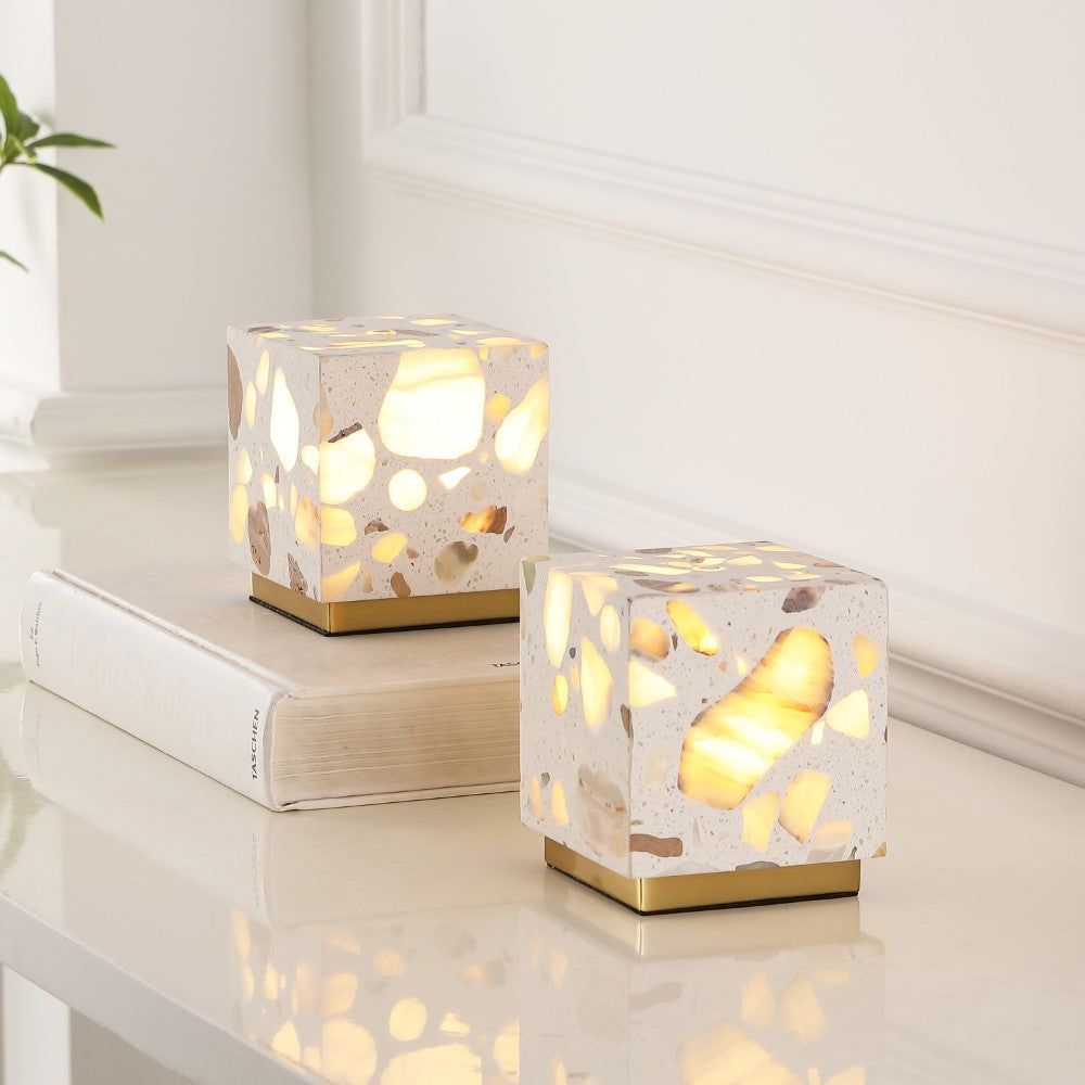 Nico 4.63" Modern Glam Terrazzo Rechargeable/Cordless Dimmable Integrated LED Mini Table Lamp with Touch Sensor Set 2