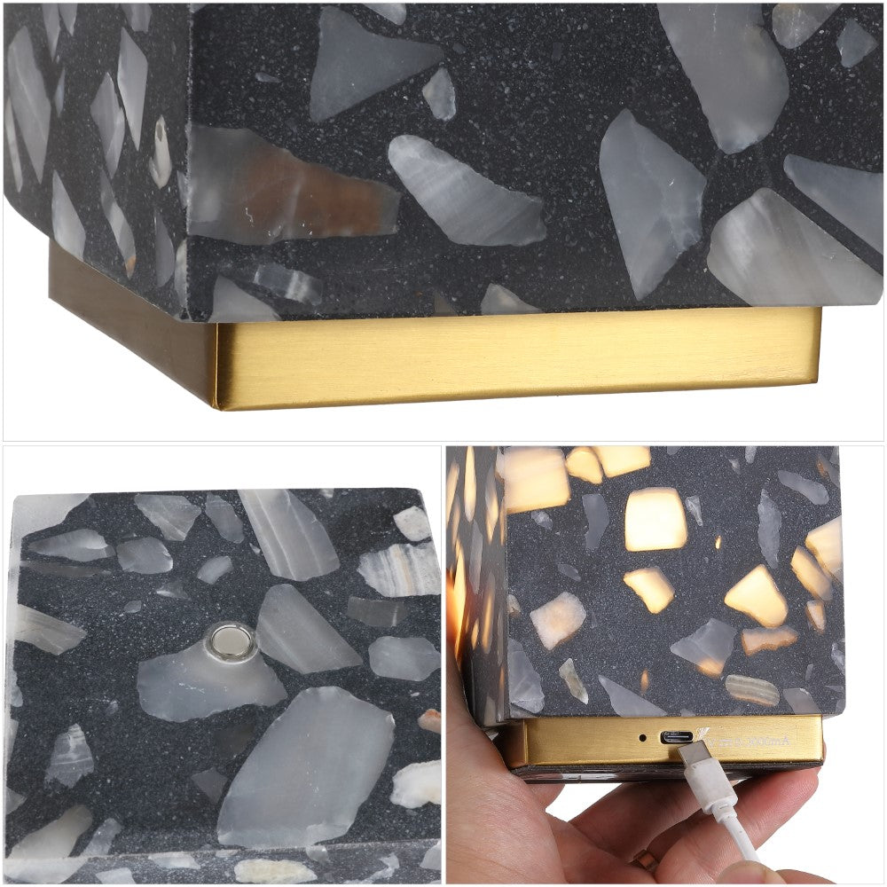 Nico 4.63" Modern Glam Terrazzo Rechargeable/Cordless Dimmable Integrated LED Mini Table Lamp with Touch Sensor Set 2