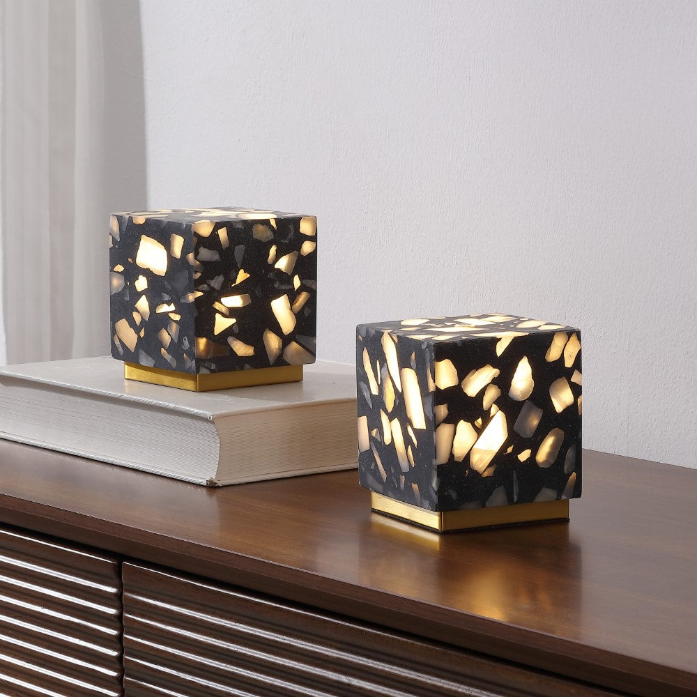 Nico 4.63" Modern Glam Terrazzo Rechargeable/Cordless Dimmable Integrated LED Mini Table Lamp with Touch Sensor Set 2