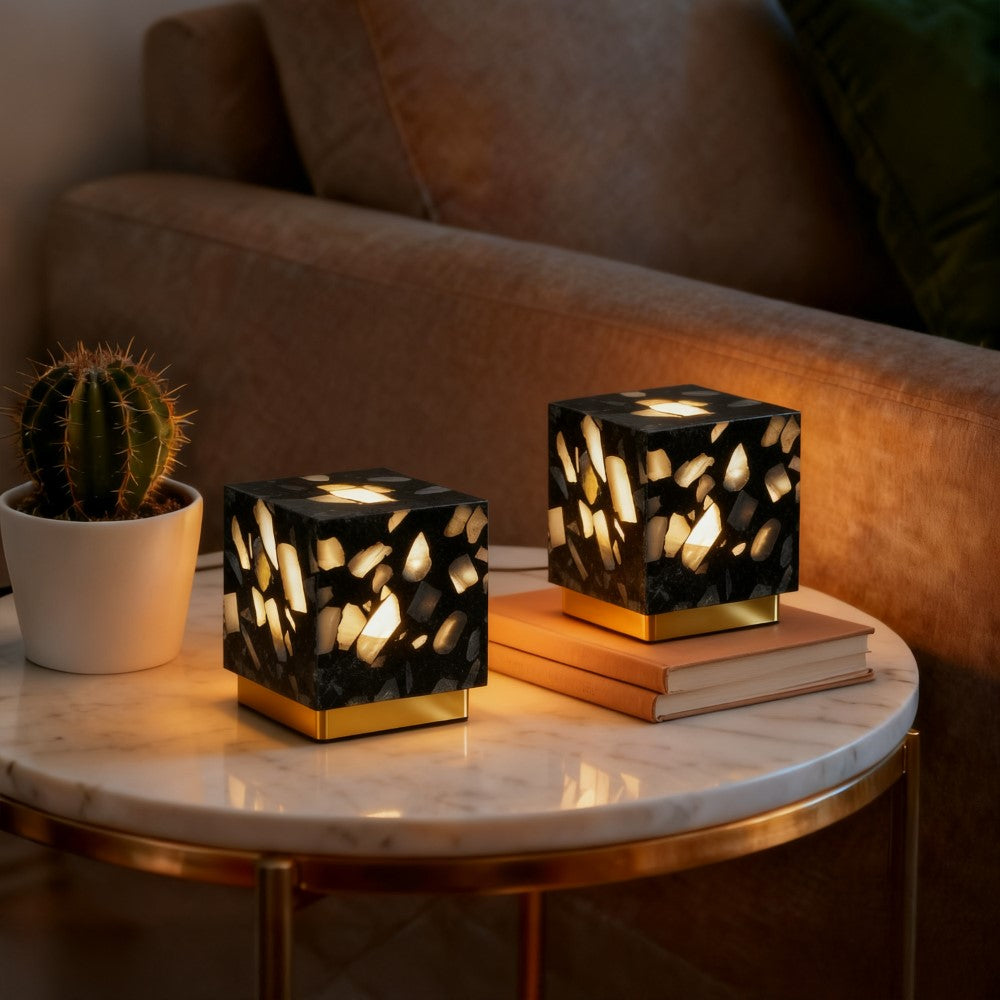 Nico 4.63" Modern Glam Terrazzo Rechargeable/Cordless Dimmable Integrated LED Mini Table Lamp with Touch Sensor Set 2