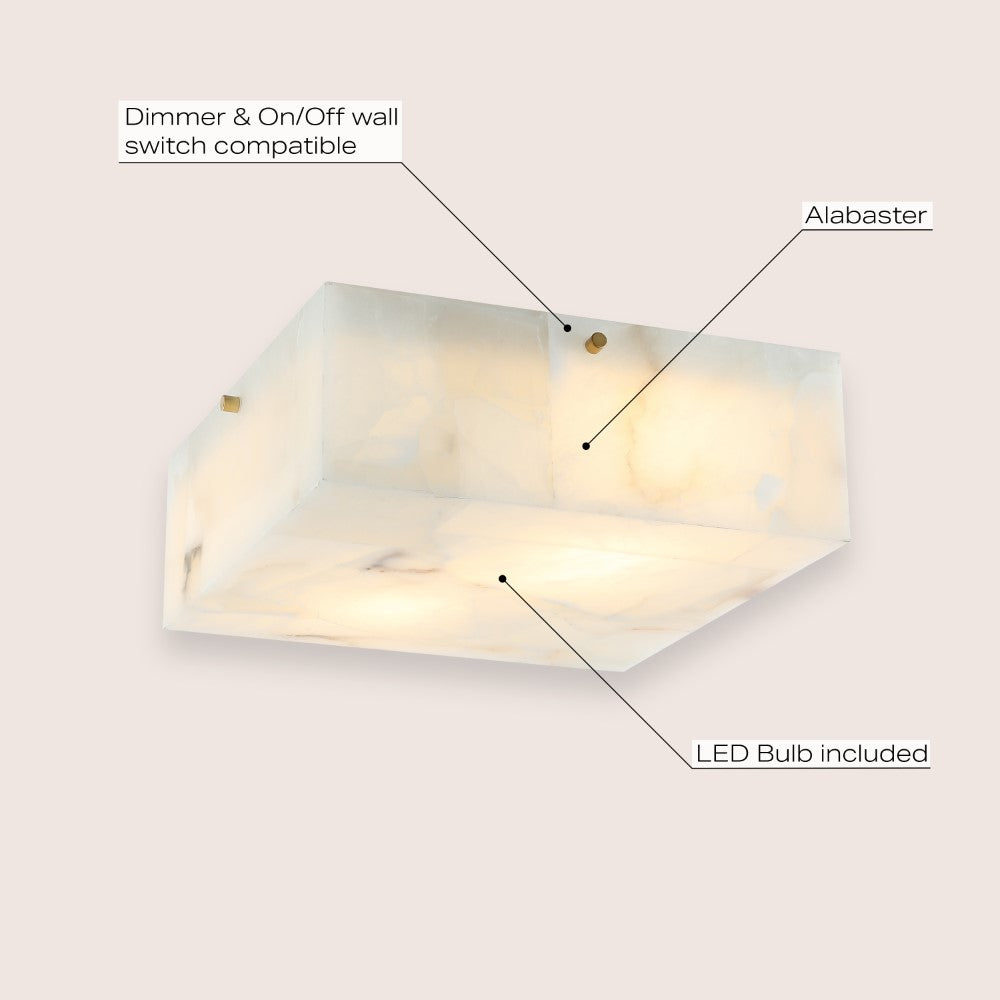Stain 13" 2-Light Modern Contemporary Alabaster/Iron Square LED Flush Mount