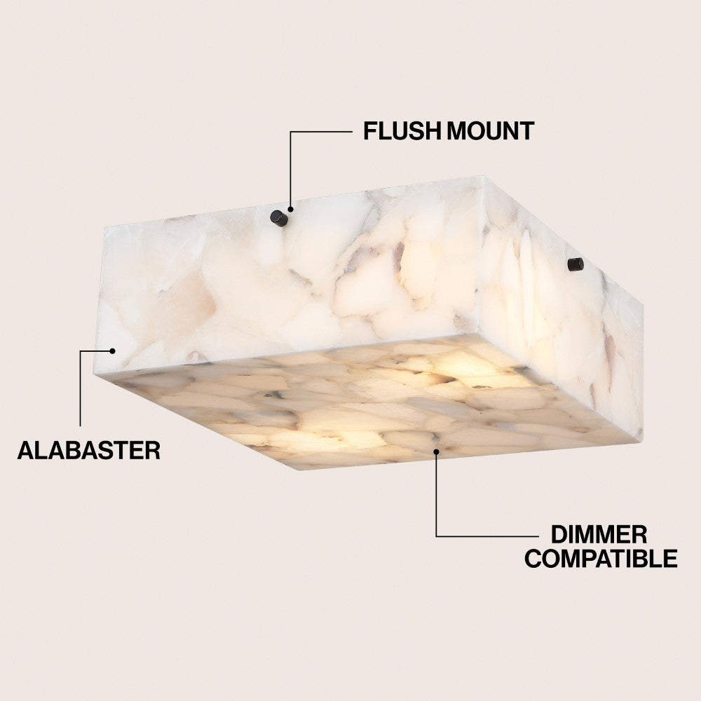 Stain 13" 2-Light Modern Contemporary Alabaster/Iron Square LED Flush Mount