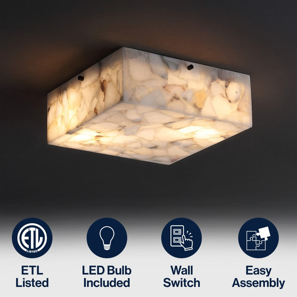 Stain 13" 2-Light Modern Contemporary Alabaster/Iron Square LED Flush Mount