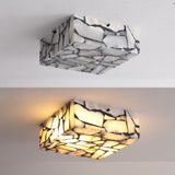 Stain 13" 2-Light Modern Contemporary Alabaster/Iron Square LED Flush Mount