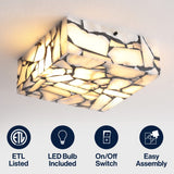 Stain 13" 2-Light Modern Contemporary Alabaster/Iron Square LED Flush Mount