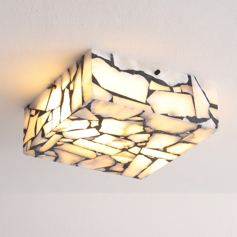 Stain 13" 2-Light Modern Contemporary Alabaster/Iron Square LED Flush Mount