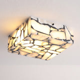 Stain 13" 2-Light Modern Contemporary Alabaster/Iron Square LED Flush Mount