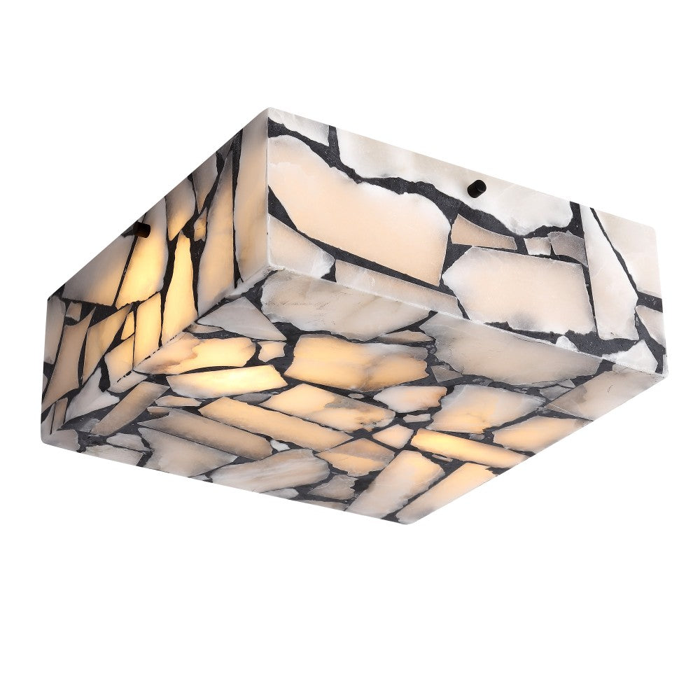 Stain 13" 2-Light Modern Contemporary Alabaster/Iron Square LED Flush Mount