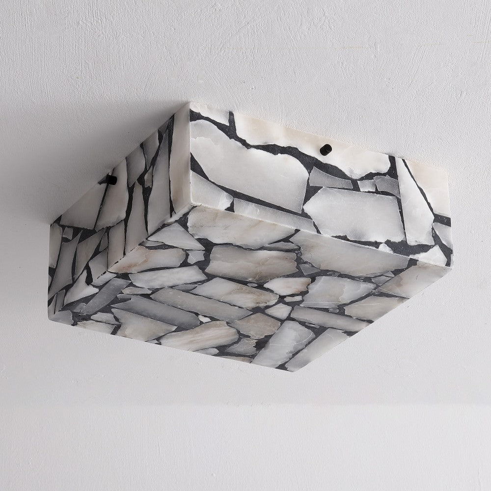 Stain 13" 2-Light Modern Contemporary Alabaster/Iron Square LED Flush Mount