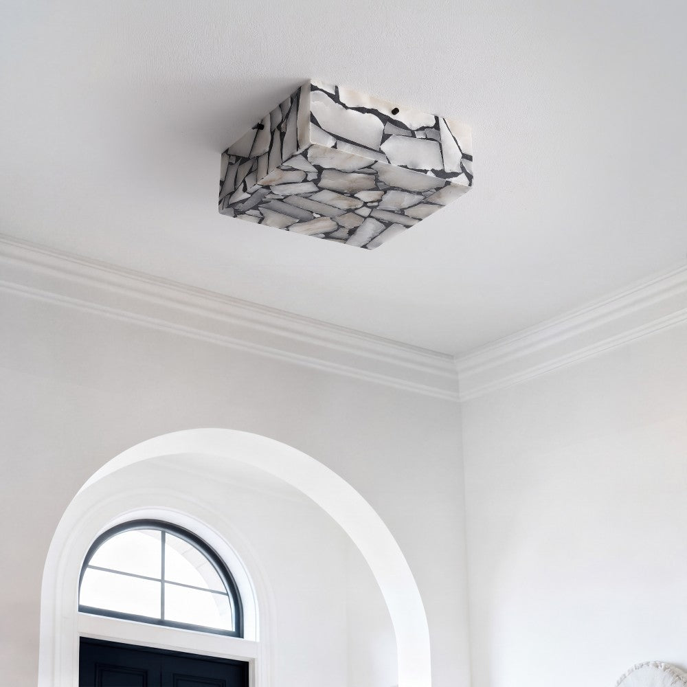Stain 13" 2-Light Modern Contemporary Alabaster/Iron Square LED Flush Mount