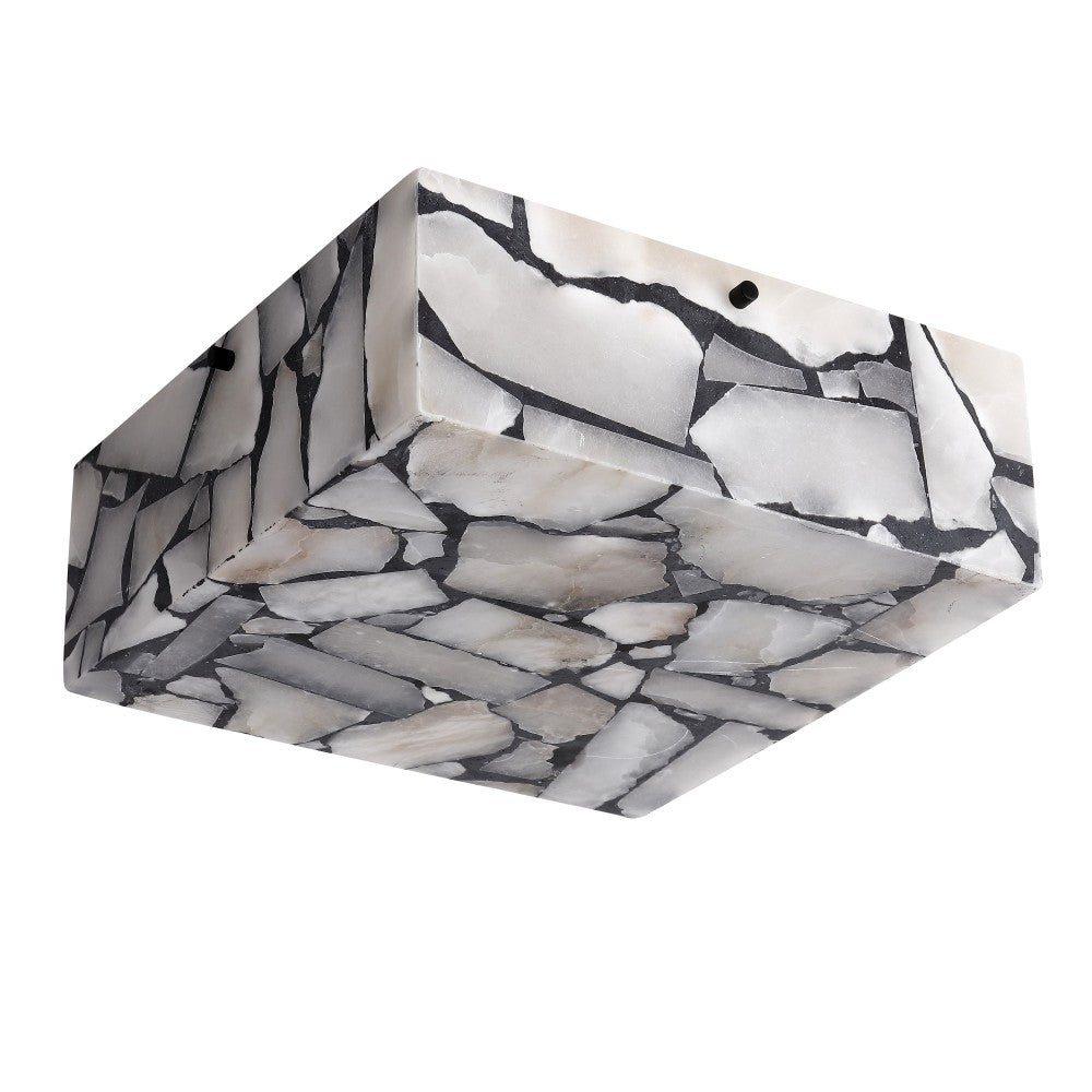 Stain 13" 2-Light Modern Contemporary Alabaster/Iron Square LED Flush Mount