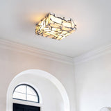 Stain 13" 2-Light Modern Contemporary Alabaster/Iron Square LED Flush Mount