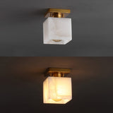 Alabaster 5" 1-Light Modern Contemporary Alabaster/Iron Cube LED Semi Flush Mount