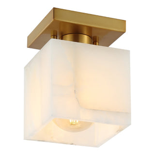 Alabaster 5" 1-Light Modern Contemporary Alabaster/Iron Cube LED Semi Flush Mount