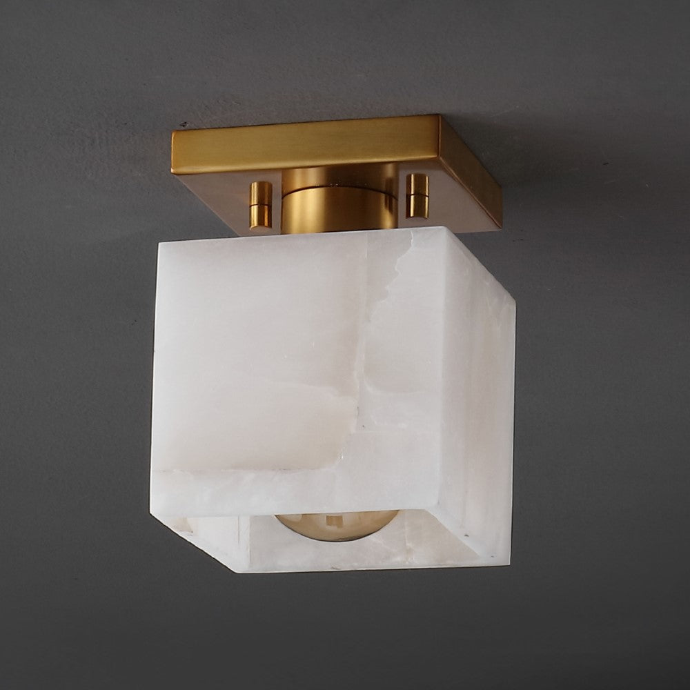 Alabaster 5" 1-Light Modern Contemporary Alabaster/Iron Cube LED Semi Flush Mount