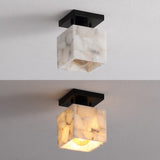 Alabaster 5" 1-Light Modern Contemporary Alabaster/Iron Cube LED Semi Flush Mount