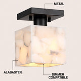 Alabaster 5" 1-Light Modern Contemporary Alabaster/Iron Cube LED Semi Flush Mount