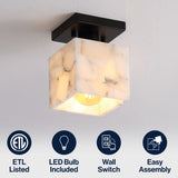 Alabaster 5" 1-Light Modern Contemporary Alabaster/Iron Cube LED Semi Flush Mount