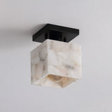 Alabaster 5" 1-Light Modern Contemporary Alabaster/Iron Cube LED Semi Flush Mount
