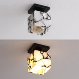 Alabaster 5" 1-Light Modern Contemporary Alabaster/Iron Cube LED Semi Flush Mount