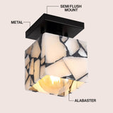 Alabaster 5" 1-Light Modern Contemporary Alabaster/Iron Cube LED Semi Flush Mount