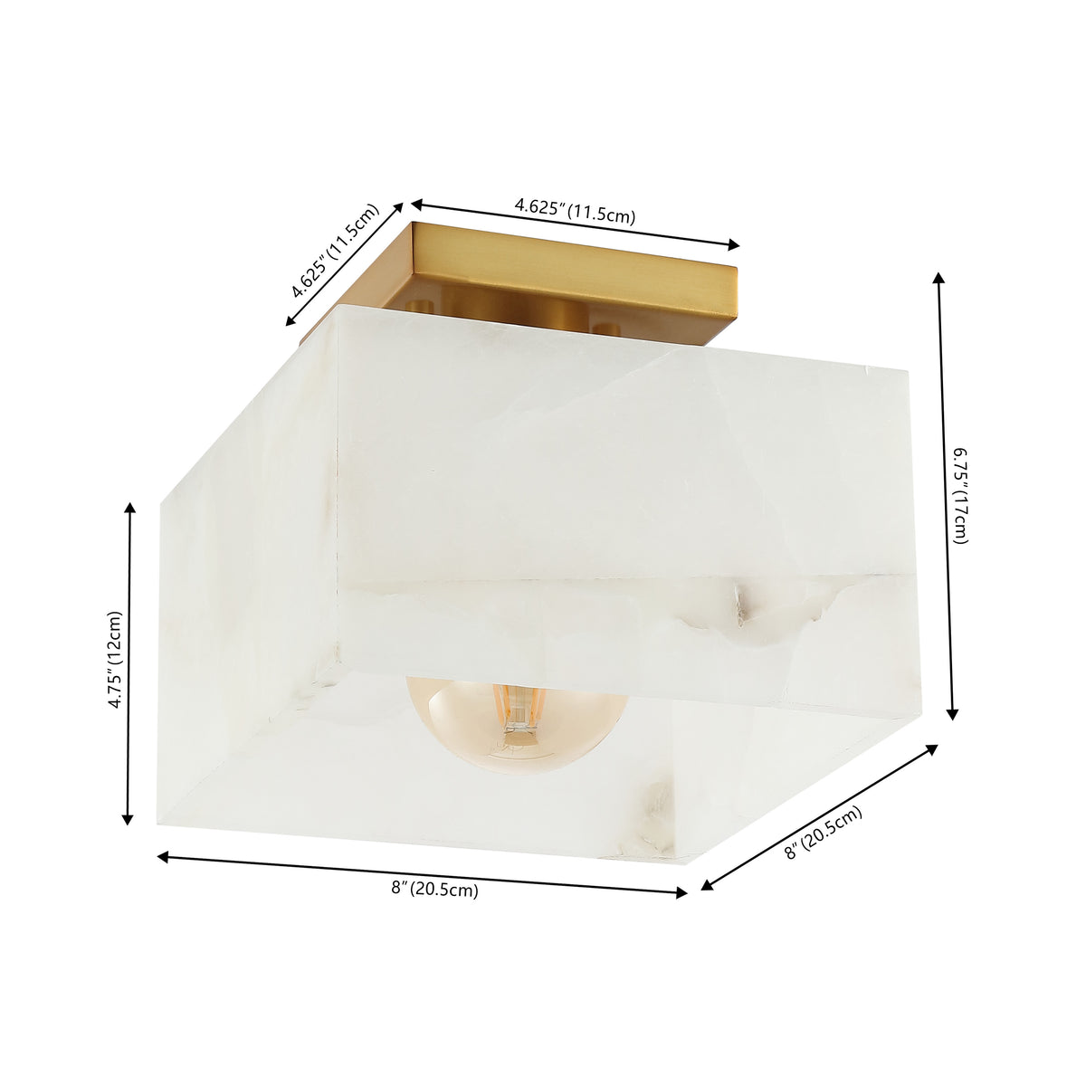 Addis 8" 1-Light Modern Contemporary Alabaster/Iron Square LED Semi Flush Mount