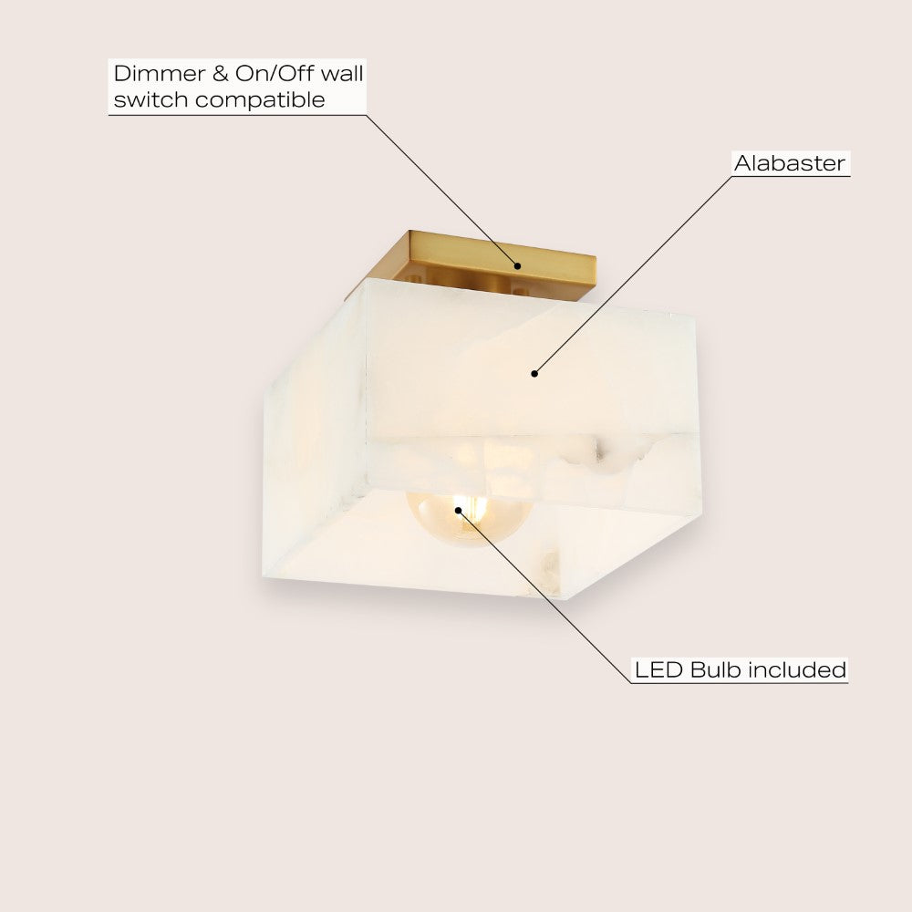 Addis 8" 1-Light Modern Contemporary Alabaster/Iron Square LED Semi Flush Mount