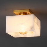 Addis 8" 1-Light Modern Contemporary Alabaster/Iron Square LED Semi Flush Mount