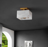 Addis 8" 1-Light Modern Contemporary Alabaster/Iron Square LED Semi Flush Mount