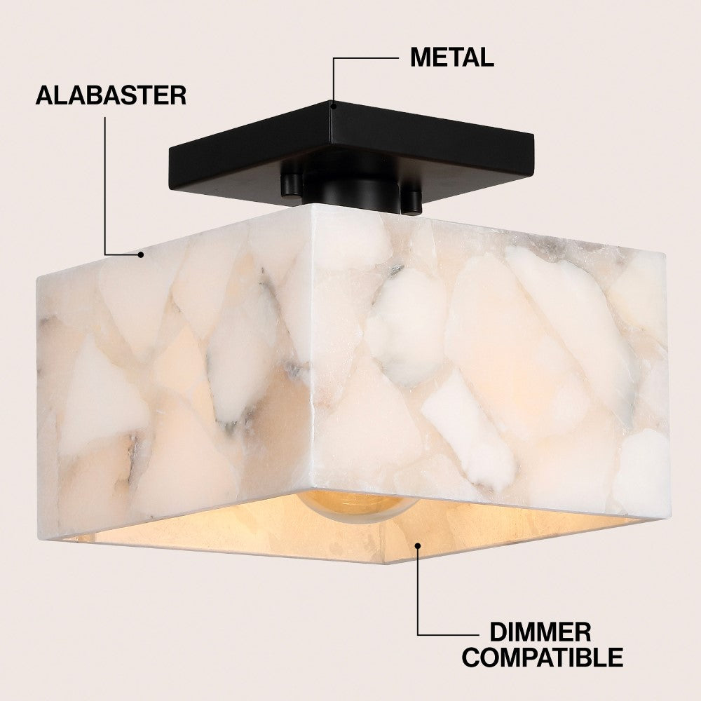 Addis 8" 1-Light Modern Contemporary Alabaster/Iron Square LED Semi Flush Mount