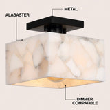 Addis 8" 1-Light Modern Contemporary Alabaster/Iron Square LED Semi Flush Mount