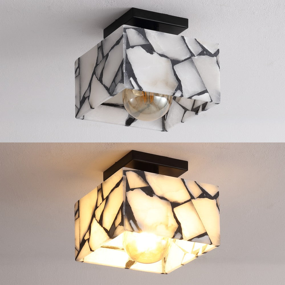 Addis 8" 1-Light Modern Contemporary Alabaster/Iron Square LED Semi Flush Mount