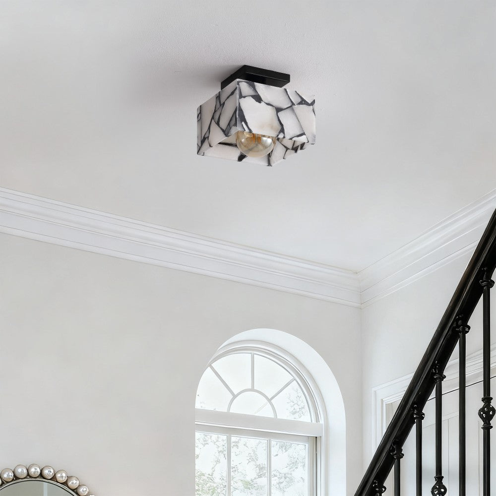 Addis 8" 1-Light Modern Contemporary Alabaster/Iron Square LED Semi Flush Mount