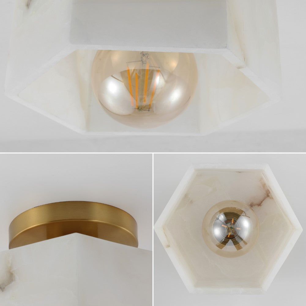 Etta 8" 1-Light Modern Contemporary Alabaster/Iron Hexagonal LED Semi Flush Mount
