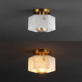 Etta 8" 1-Light Modern Contemporary Alabaster/Iron Hexagonal LED Semi Flush Mount