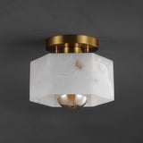 Etta 8" 1-Light Modern Contemporary Alabaster/Iron Hexagonal LED Semi Flush Mount
